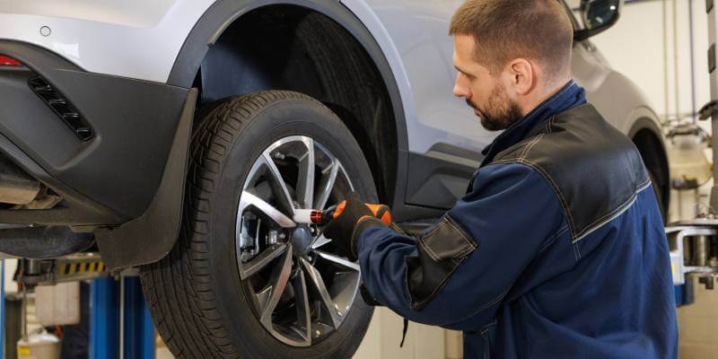 Brake pads being checked